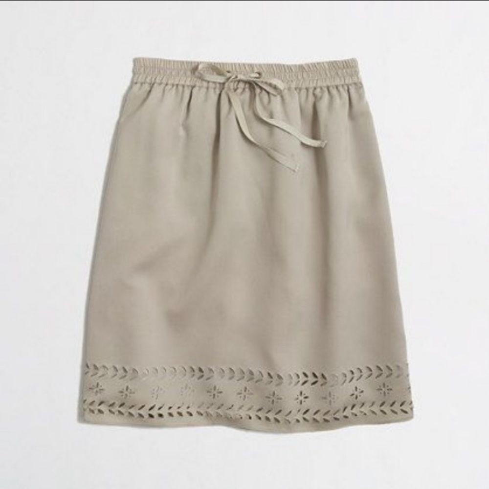 J Crew Khaki Laser-Cut Drawstring Skirt EUC